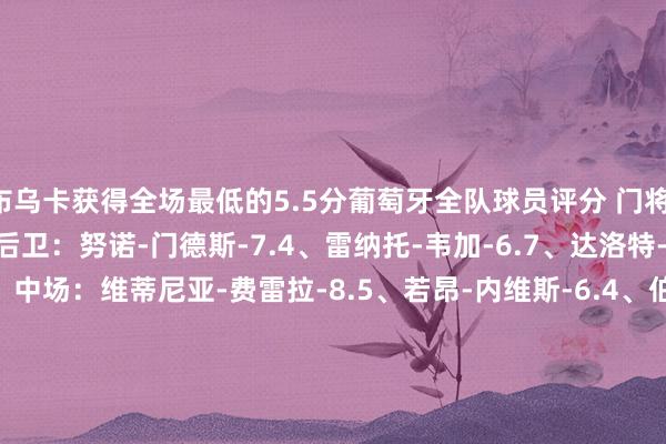 布乌卡获得全场最低的5.5分葡萄牙全队球员评分 门将：迪奥戈-科斯塔-7.5 后卫：努诺-门德斯-7.4、雷纳托-韦加-6.7、达洛特-7.3、安东尼奥--7.1 中场：维蒂尼亚-费雷拉-8.5、若昂-内维斯-6.4、伯纳多-席尔瓦-7.3、布鲁诺-费尔南德斯-8.1、萨穆-科斯塔-6.2 先锋：佩德罗-内托-8.5、莱奥-8.3、菲利克斯-6.6、特林康-6.6、C罗-8.6波兰全队球员评分 门